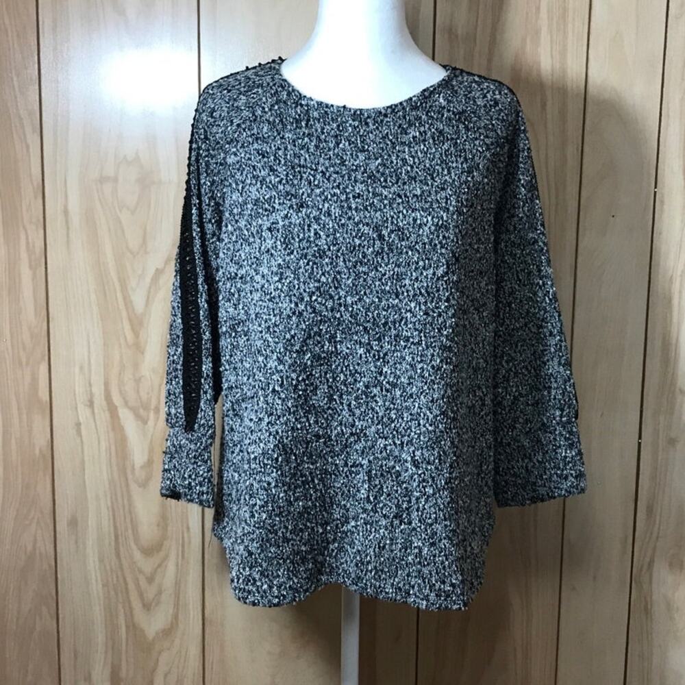 Espresso Round Neck 3/4 Cut-Out Sleeves Sweater L